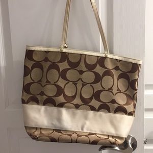 Coach Canvas Tote Bag White Stripe
